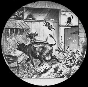 Chicago Firen alkuperä, n. 1871 (lasinen lyhtyliuku) tekijältä W. O. Mull